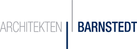 Logo mit dem Wort ARCHITEKTEN in hellgrau und BARNSTEDT in fettgedrucktem Dunkelblau, getrennt durch eine vertikale Linie auf hellgrauem Hintergrund, als Ausdruck von Kompetenz in Gartengestaltung und innovativen architektonischen Lösungen.